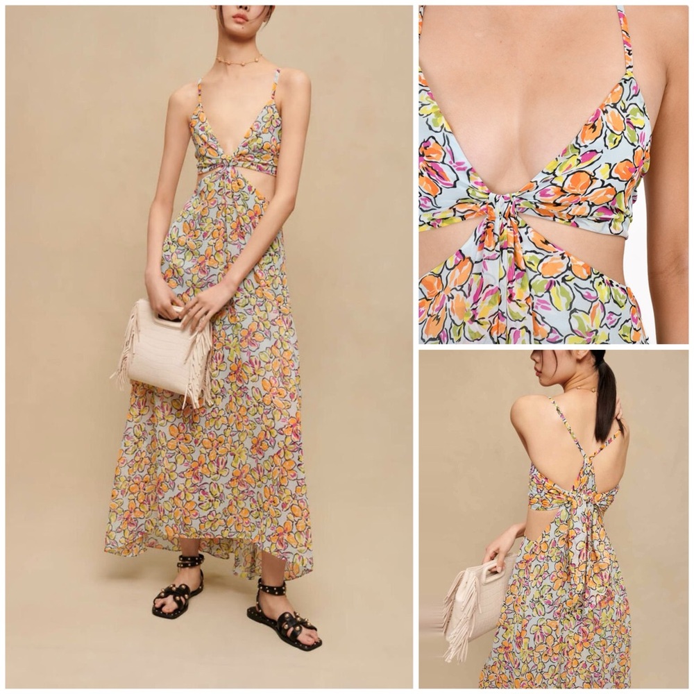 Maje ~ Long floral dress with cut-outs